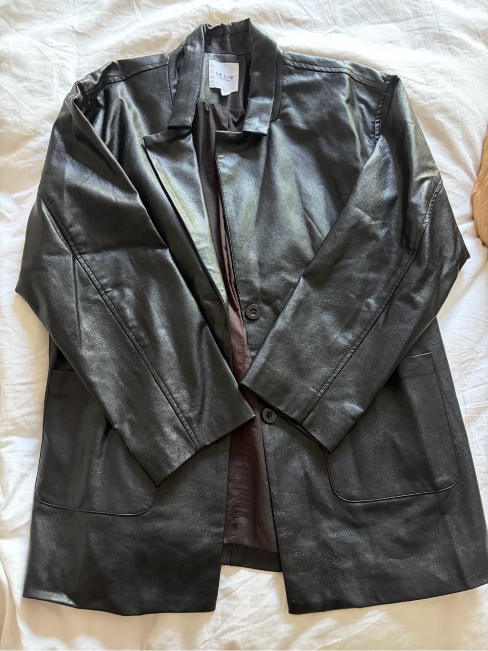 Le Lis Black Leather Pea Coat